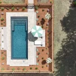 Mova fiberglass inground pool, model 12x28, Diamond finish in Fond Rocheux, installed by CV — top view