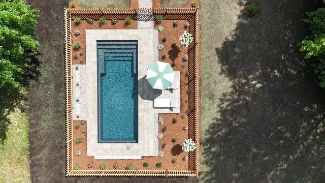 Mova fiberglass inground pool, model 12x28, Diamond finish in Fond Rocheux, installed by CV — top view