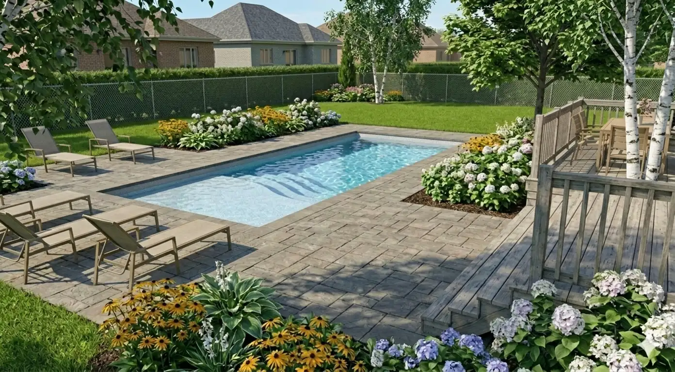 Mova fiberglass inground pool, model 12x25, 3D rendering