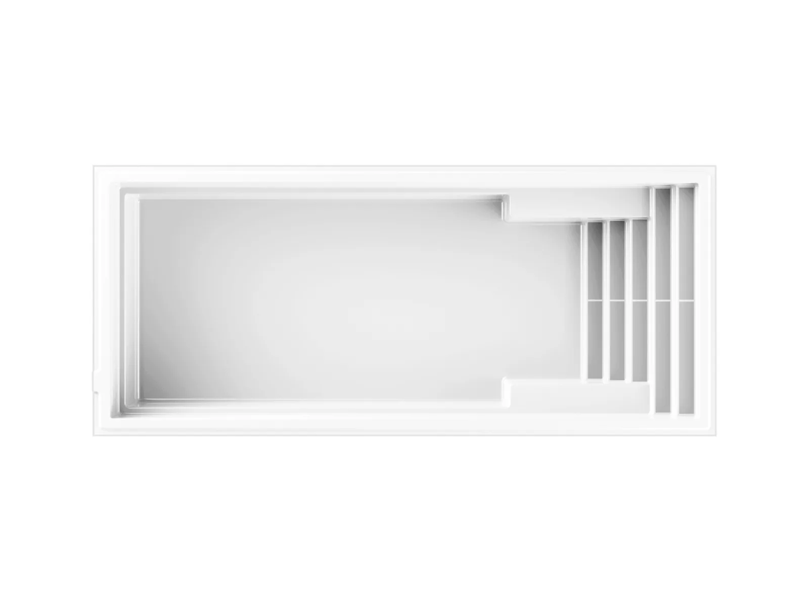 Piscine creusée en fibre de verre Mova, modèle 12x28, vue de dessus