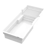 Piscine creusée en fibre de verre Mova, modèle 12x30 - Avec terrasse, vue avec terrasse immergée