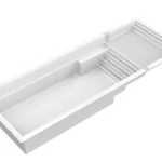 Piscine creusée en fibre de verre Mova, modèle 12x34 - Avec terrasse, vue avec terrasse immergée