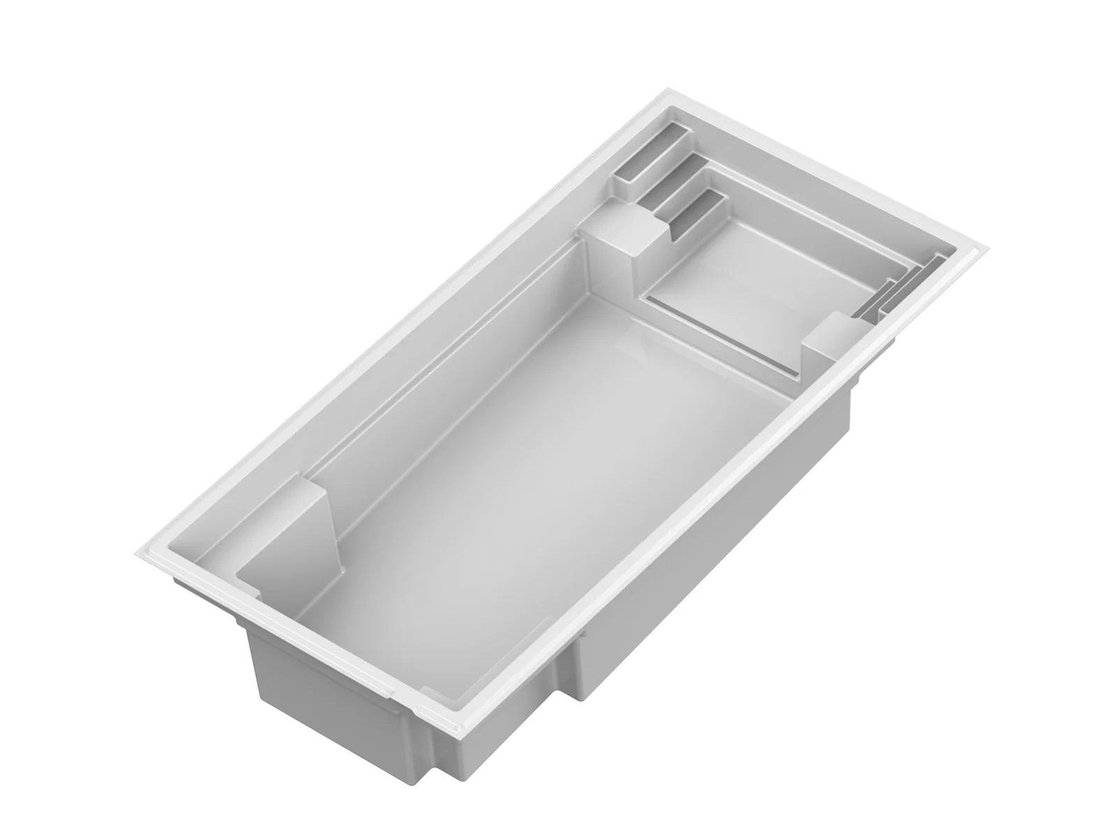 Piscine creusée en fibre de verre Mova, modèle 14x28 - Pente, vue d’angle
