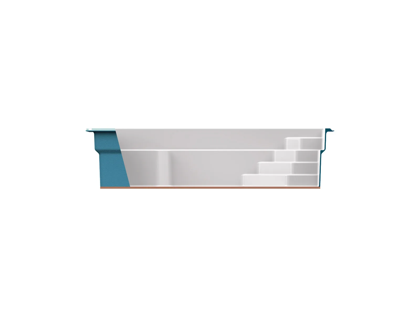 Piscine creusée en fibre de verre Mova, modèle 10x20, vue de côté