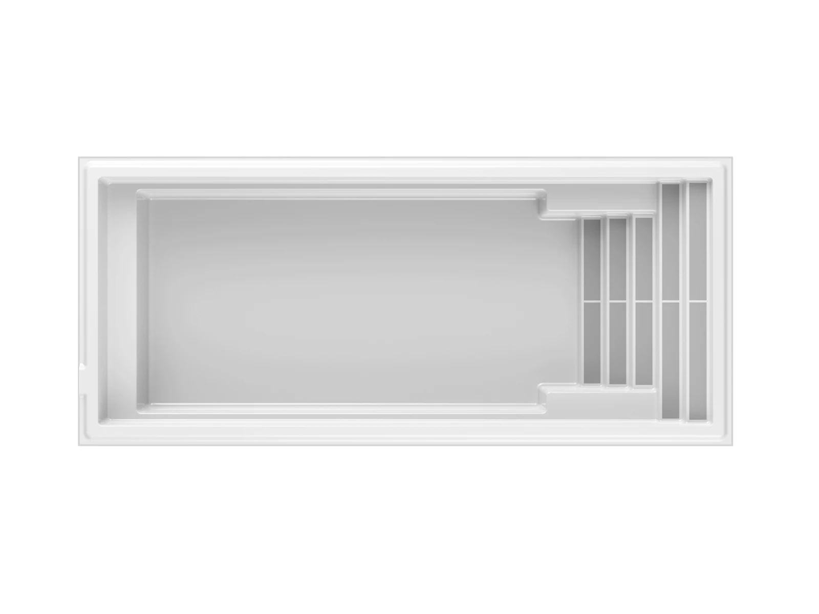 Piscine creusée en fibre de verre Mova, modèle 11x25, vue de dessus