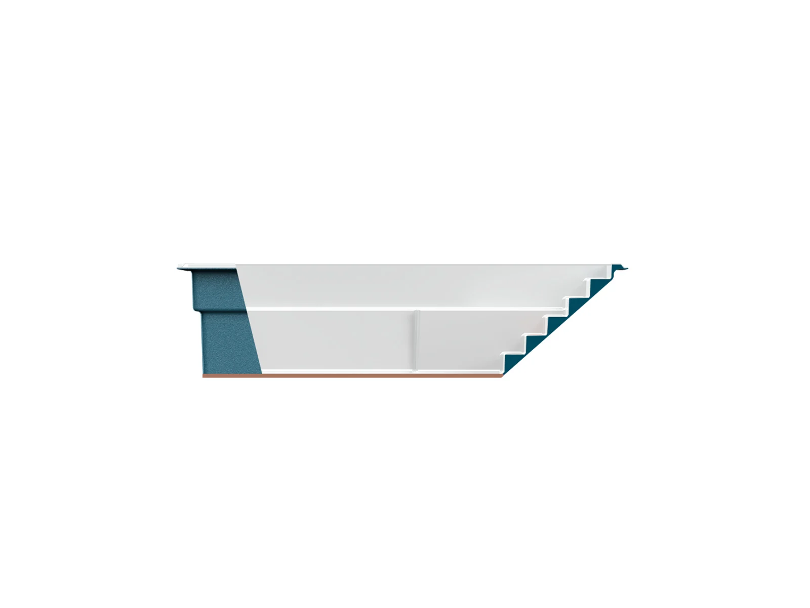 Piscine creusée en fibre de verre Mova, modèle 12x20, vue de côté