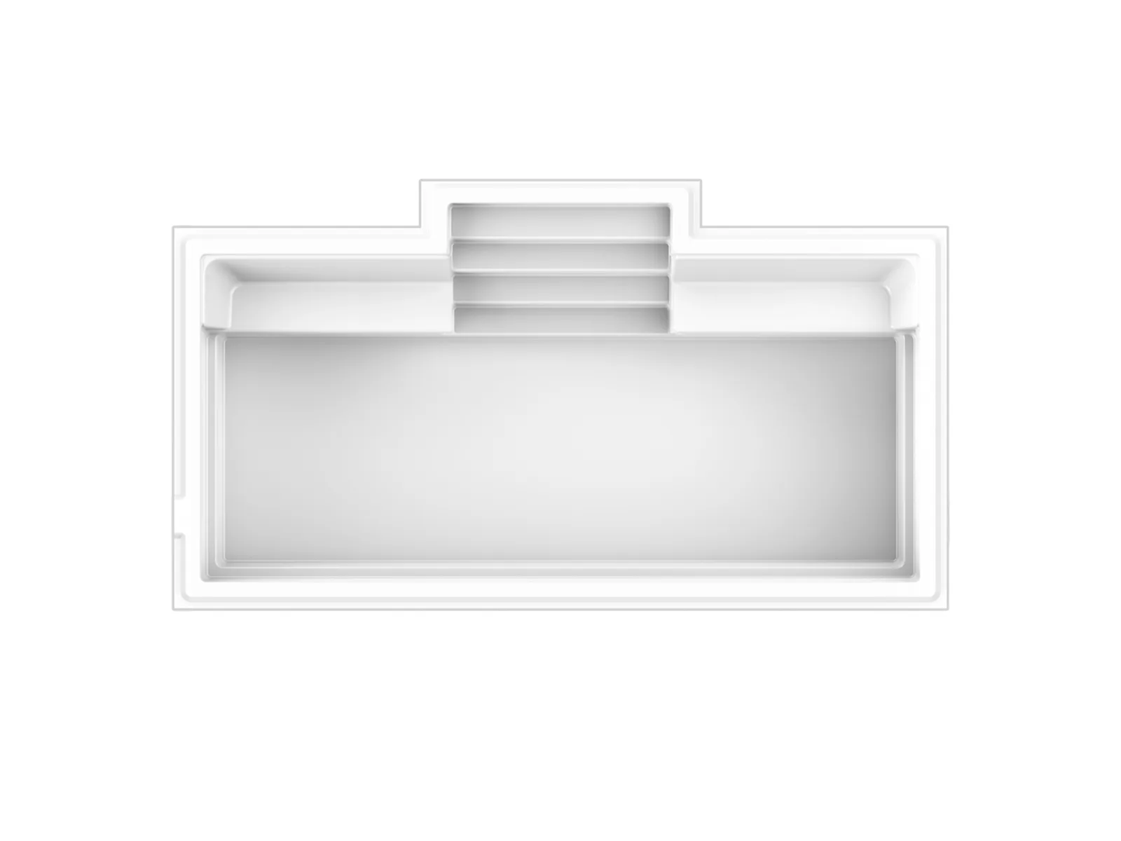 Piscine creusée en fibre de verre Mova, modèle 12x22, vue de dessus