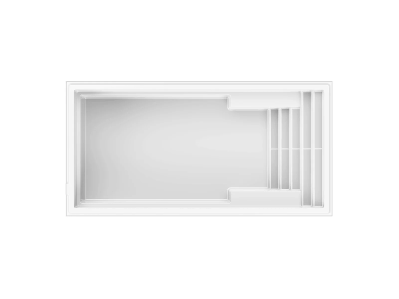 Piscine creusée en fibre de verre Mova, modèle 12x24 - Pente, vue de dessus