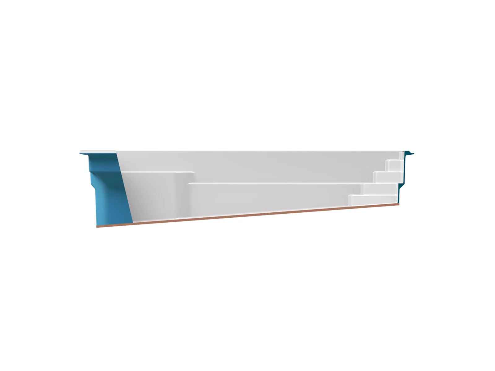 Piscine creusée en fibre de verre Mova, modèle 12x24 - Pente, vue de côté