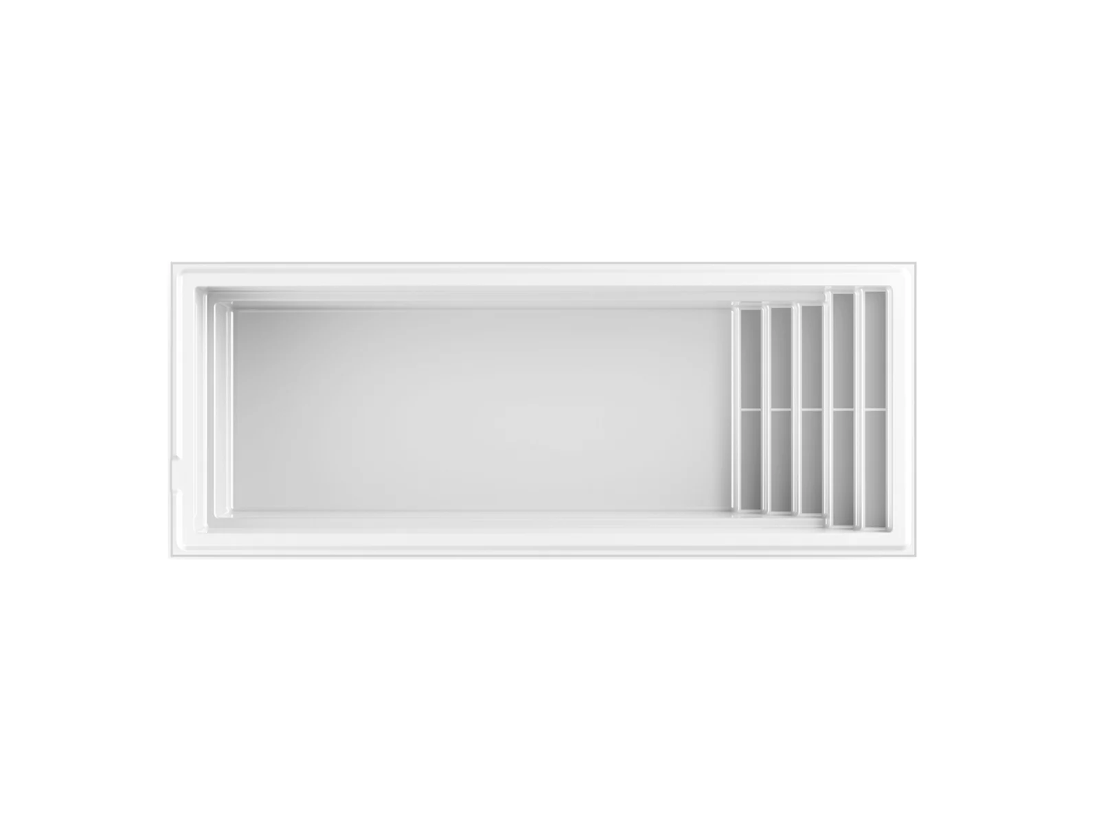Piscine creusée en fibre de verre Mova, modèle 9x24, vue de dessus