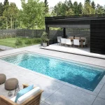 Piscine creusée en fibre de verre Mova, modèle 11x25, finition Diamant couleur Mova
