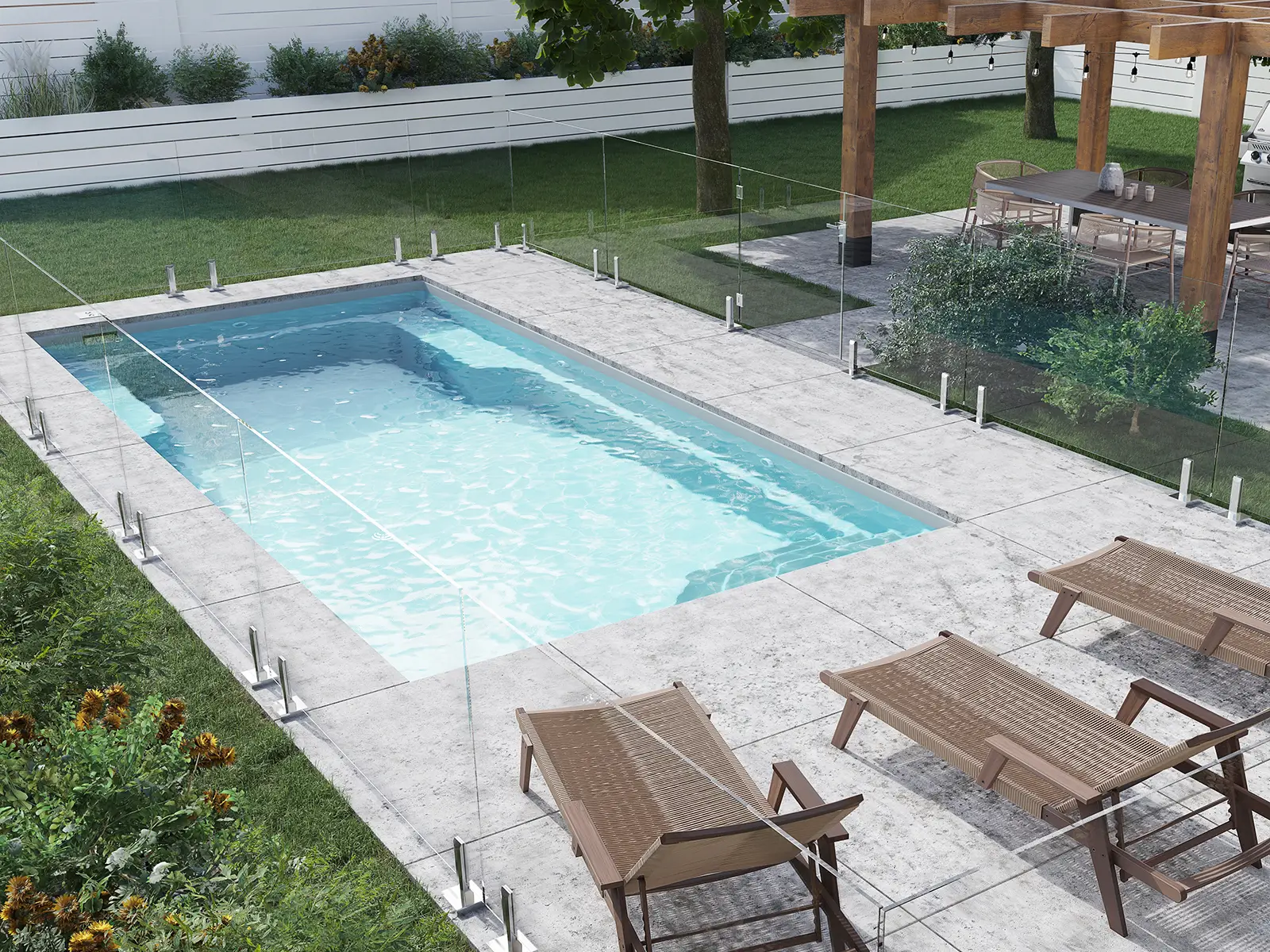Piscine creusée en fibre de verre Mova, modèle 12x24 - Pente, finition Diamant couleur Mova